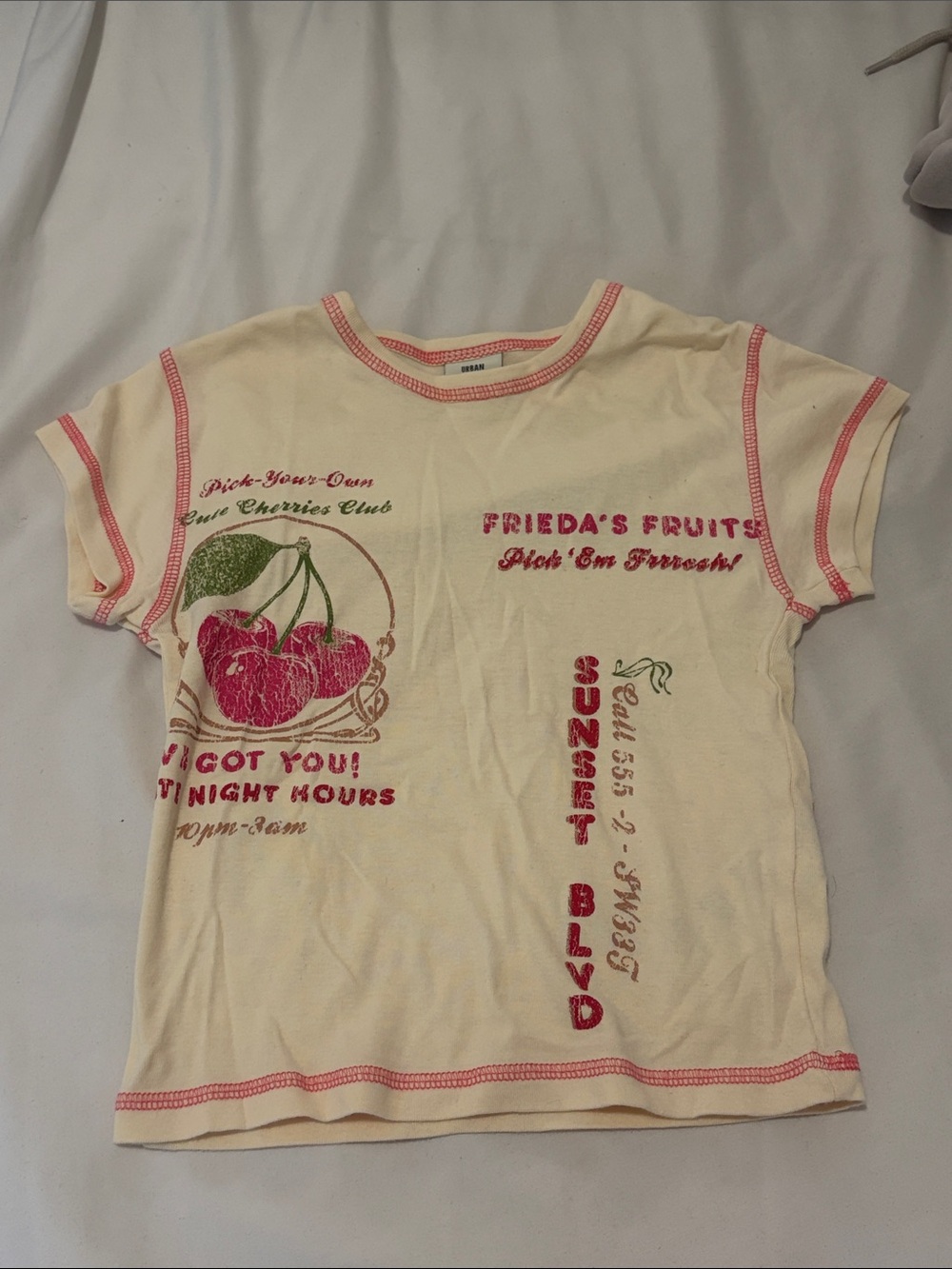 Urban Outfitters Cream Graphic Tee with Pink Trim